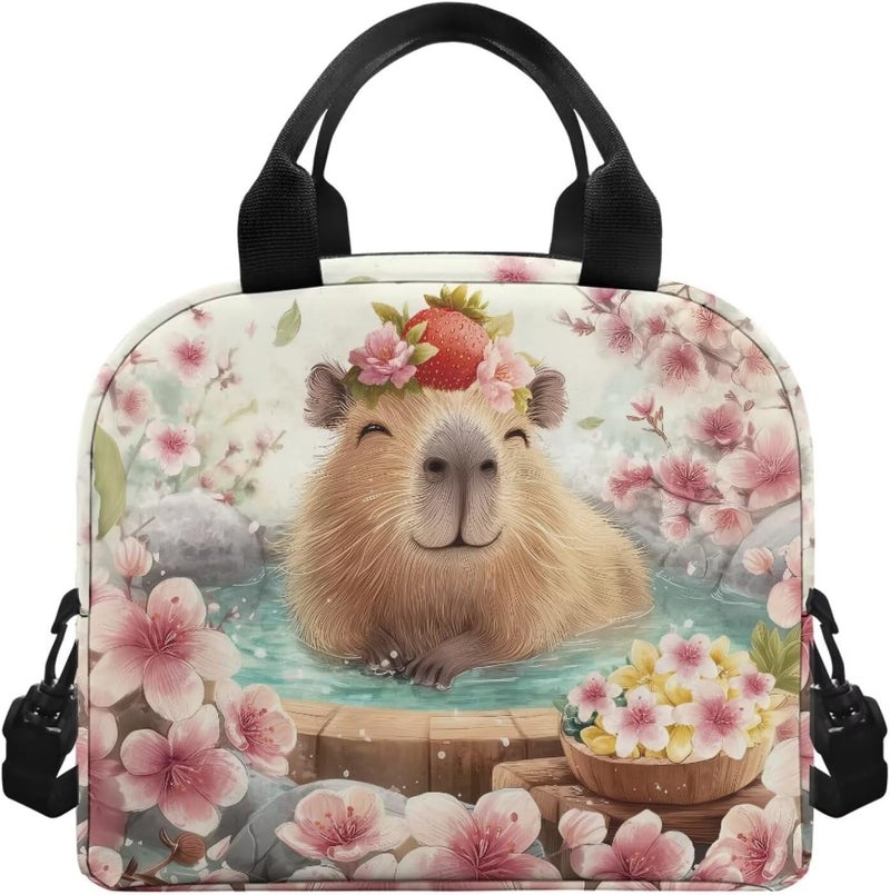 Yuosegray Capybara Lunch Box for Girls 8-10 Sakura One Piece Lunch Box for Boys 4-6 Preschool Meal Bag Kids 6-8 Kindergarten Toddler Children Elementary School Adjustable Shoulder Strap Portable - Image 2